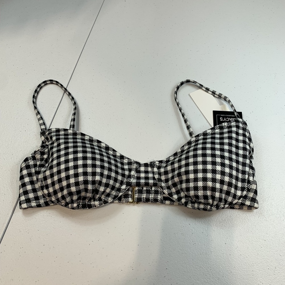 Salt & Cove Junior's Swim Bikini Top XS Black White Gingham Plaid Underwire‎